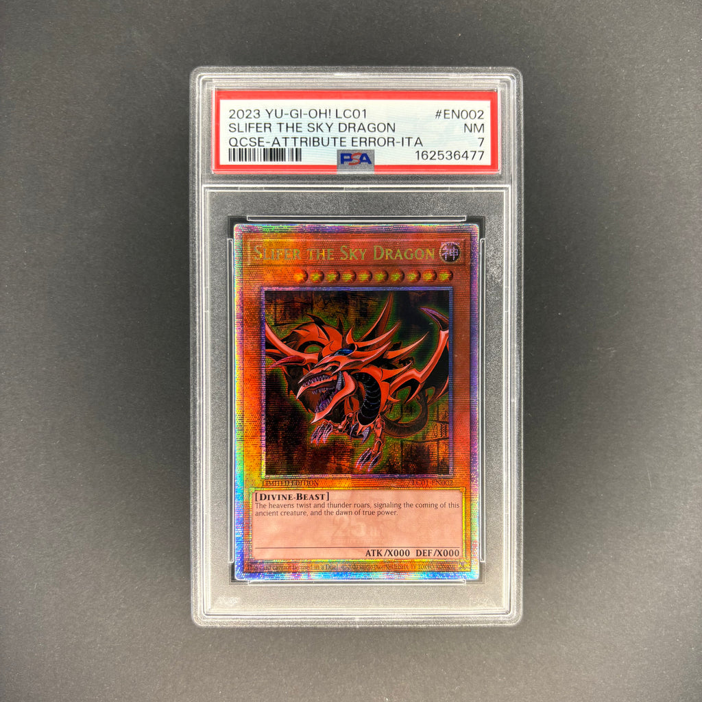 Yu-Gi-Oh! 2023 LC01 Slifer The Sky Dragon Quarter Century Rare LC01-EN002 PSA 7 (Attribute Error - Italian)